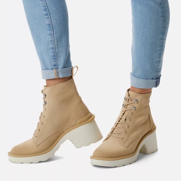 Sorel Shoes - New Sorel Hi-Line Heel Lace Suede Waterproof Boot Ceramic Chalk/ Cream size 9